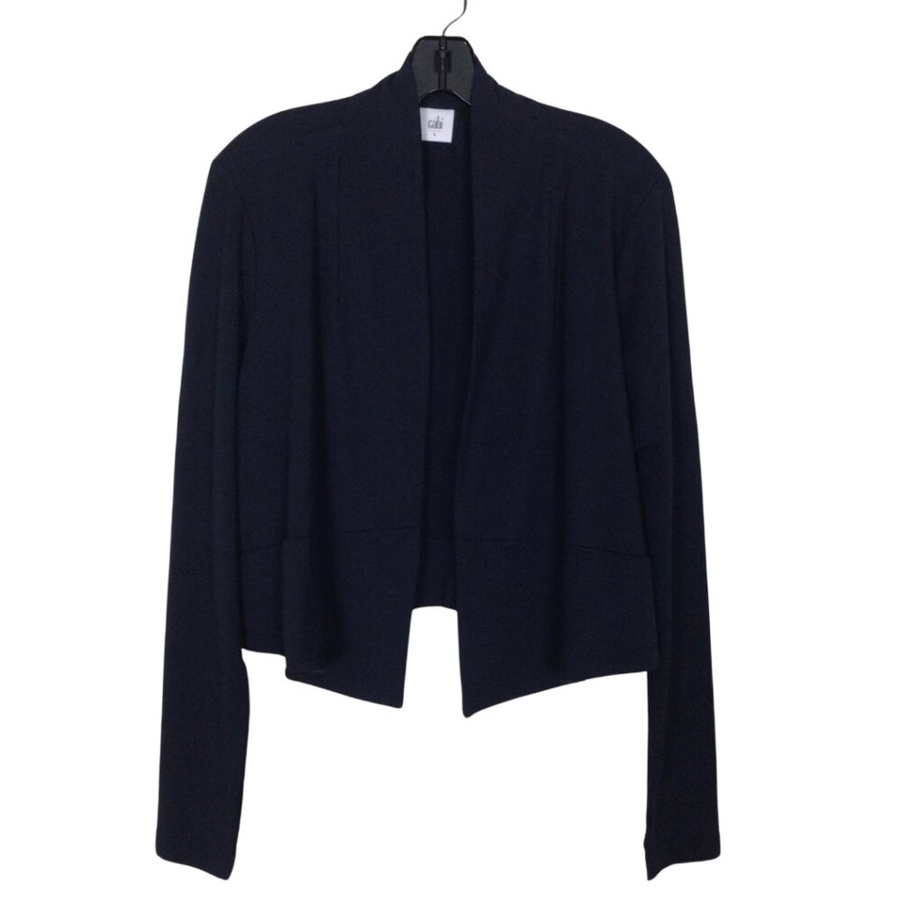 Cabi Cardigan Women’s L Large Navy Blue Easy Topper French Terry Open Front Crop
